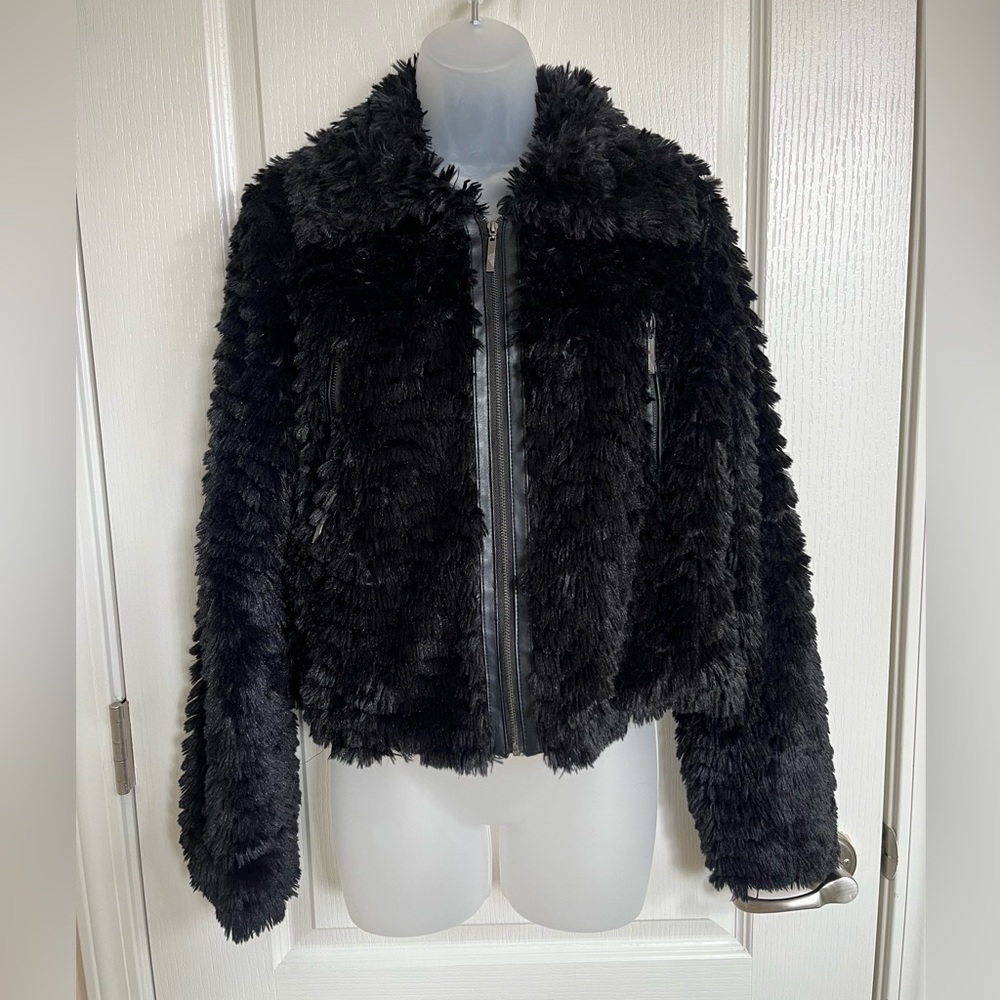 Kensie Faux Fur Black Zip-Up Jacket
